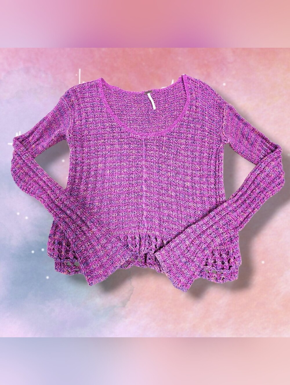 Free People Pink-Purple Scoop Neck Knit Sweater